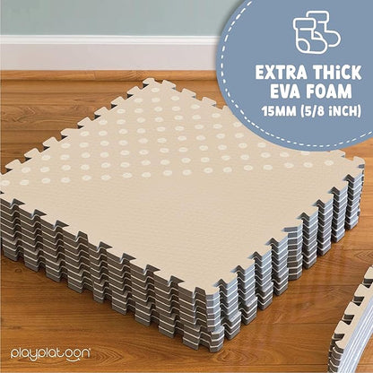 Play Platoon Large Baby Play Mat for Floor 9 Tile 72 x 72 in - Extra-Thick Interlocking Foam Tiles 24 x 24 in - Soft Puzzle Mats for Playroom - Neutral Playmat Rug for Kids - Triangle