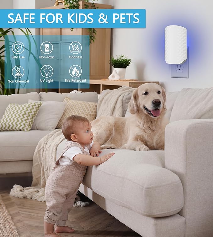 Flying Insect Trap for Indoors, Bug Killer Light Trap for Fruit Flies, Gnats, Moths, and Houseflies, 1 Device + 4 Refills, Best Fly Traps for Home, Kitchen, Bedroom, Plant Area, Garages