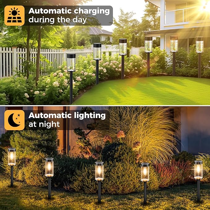 Woolmug Solar Pathway Lights, 2 Pack Waterproof LED Solar Lights Outdoor, Auto On/Off Garden Light for Path Walkway Outside Yard(Warm White)