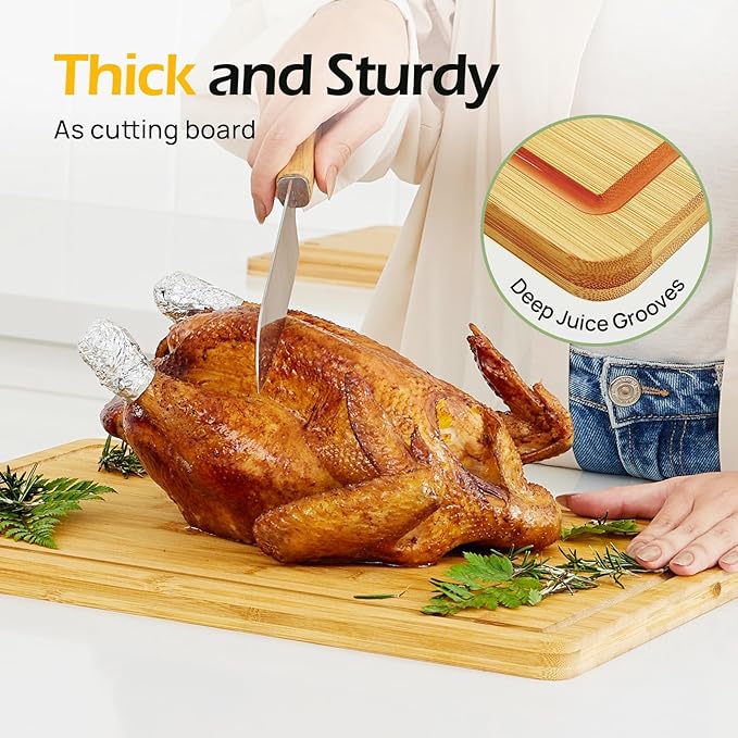 Kitchen Essentials Natural Bamboo Cutting Board XL With Durable, Knife-Friendly Surface & Deep Juice Groove – Perfect For BBQ(Pre Oiled, Natural)