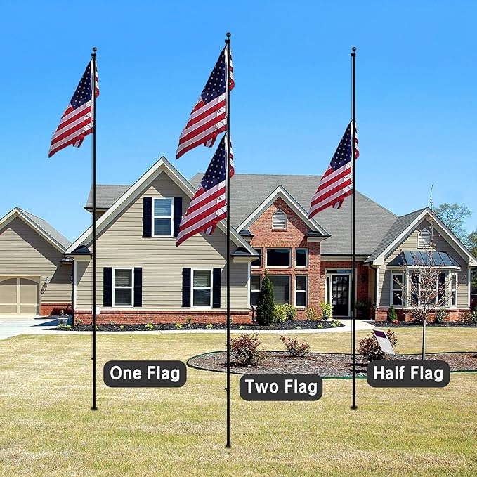 NELXINJO 25FT Sectional Flag Pole Kit, Heavy Duty Aluminum Outdoor In-Ground Flagpole, Black Ball Top, 3x5 USA Flag for Residential commercial Outdoor Garden(25FT, Black)