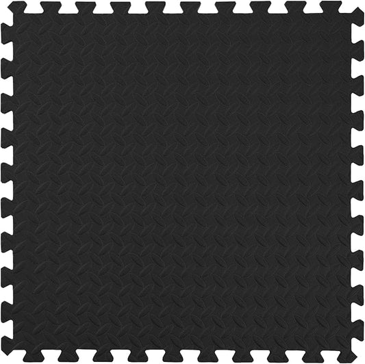 IncStores 1/2 Inch Thick Diamond Soft Foam Flooring Tiles | High-Density Interlocking Foam Tiles for Rugged Style in Your Home Gym, Playroom, and More | Black, 12 Tiles