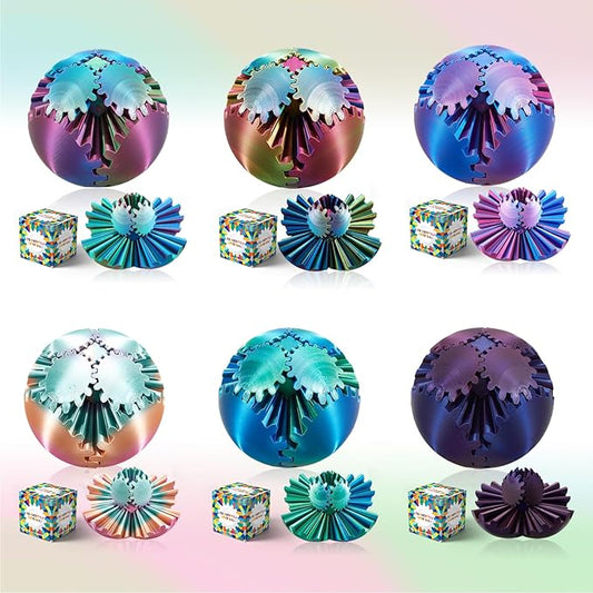 Gear Ball-3D Printed Gear Sphere,3D Printed Spin Ball Cube Fidget Toy,The Steampunk Whirling Wonder Fidget Ball Toy (6 Colors)