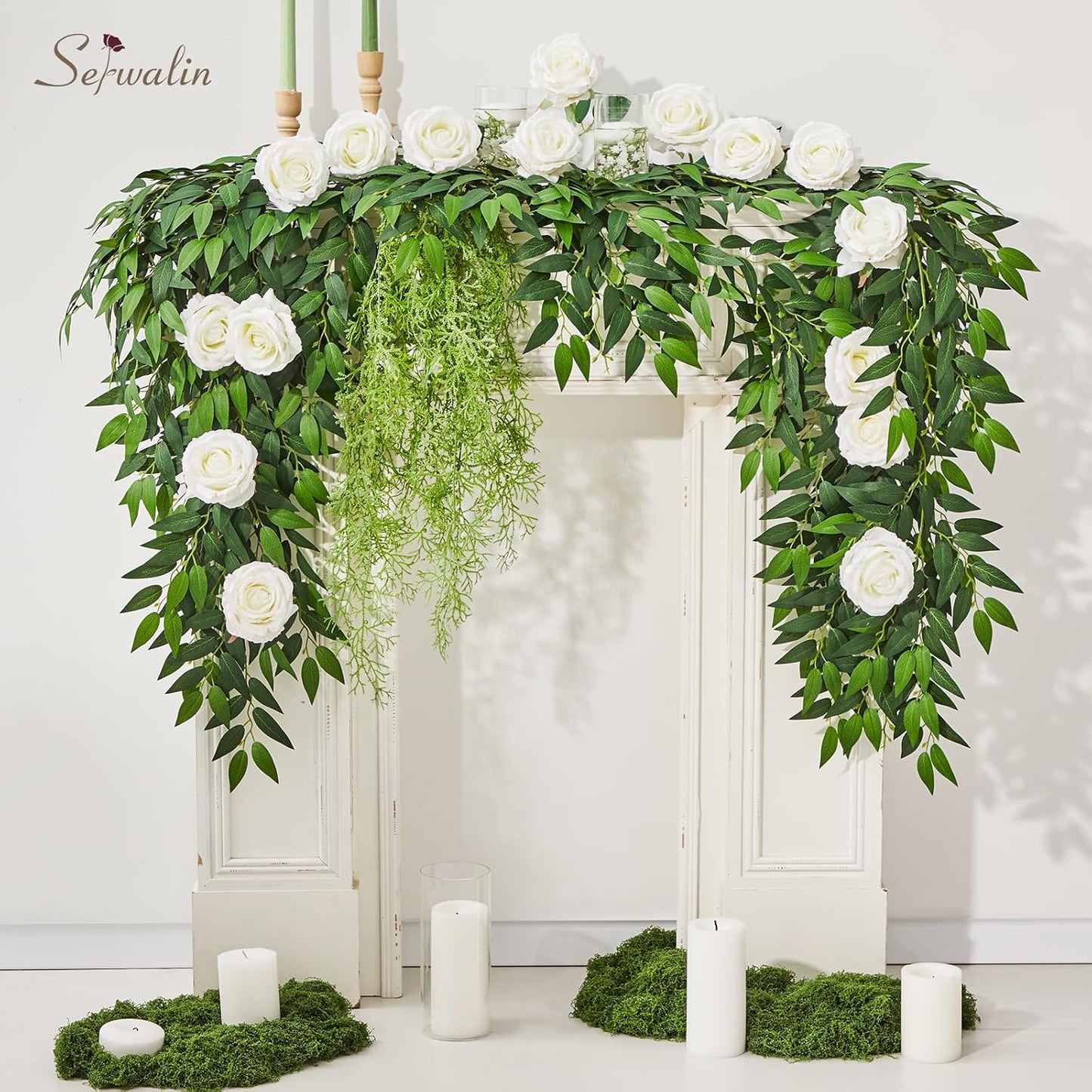 Serwalin 50pcs Artificial White Roses, 4'' Velvet Flower Head Fake Roses Bulk, Real Touch Silk Roses Realistic Bouquet Long Stems Wedding Home Decor and Table Centerpiece