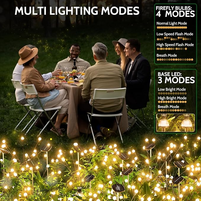 AOSEA 4 Pack Larger Bulbs Solar Garden Lights Outdoor, Solar Firefly Lights Fairy Swaying by Wind for Outside, IP67 Waterproof, for Patio Garden Yard Walkway Sidewalk, Black