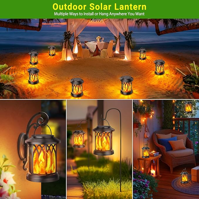 KOOPER 6 Pack Solar Lantern Outdoor Lights, Upgraded Flickering Flame Solar Lanterns Lights Outdoor Waterproof, Hanging Outdoor Solar Lanterns Lights, Solar Powered Lanterns for Yard Garden Decor