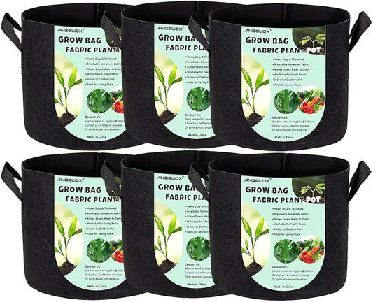 ANGELIOX 6 Pack 5 Gallon Plant Grow Bag,Aeration Nonwoven Fabric Pots Thickened Container with Sturdy Reinforced Handles, Indoor & Outdoor Grow Containers for Vegetables & Fruits