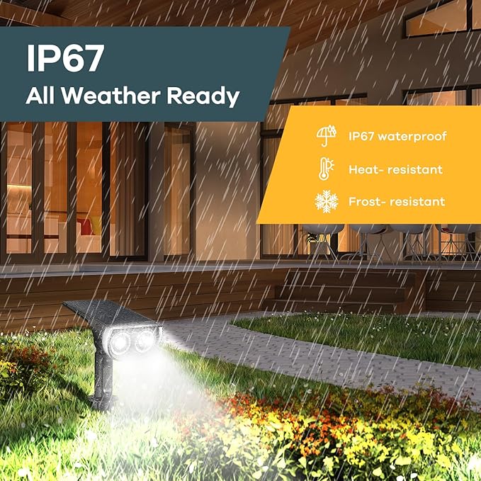 Linkind StarRayS Solar Lights Outdoor, Bright Solar Spot Lights Outdoor, IP67 Waterproof Spotlights for Garden, Yard, Landscape, Walkway, Daylight, 6 Pack