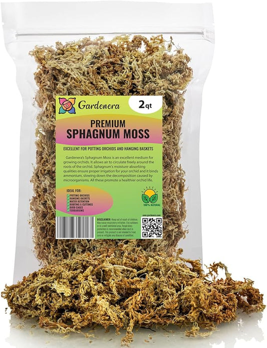 Premium New Zealand Sphagnum Moss by Gardenera - Organic Hand Mixed Long Fibered Sphagnum Moss Orchid - 2 Quart