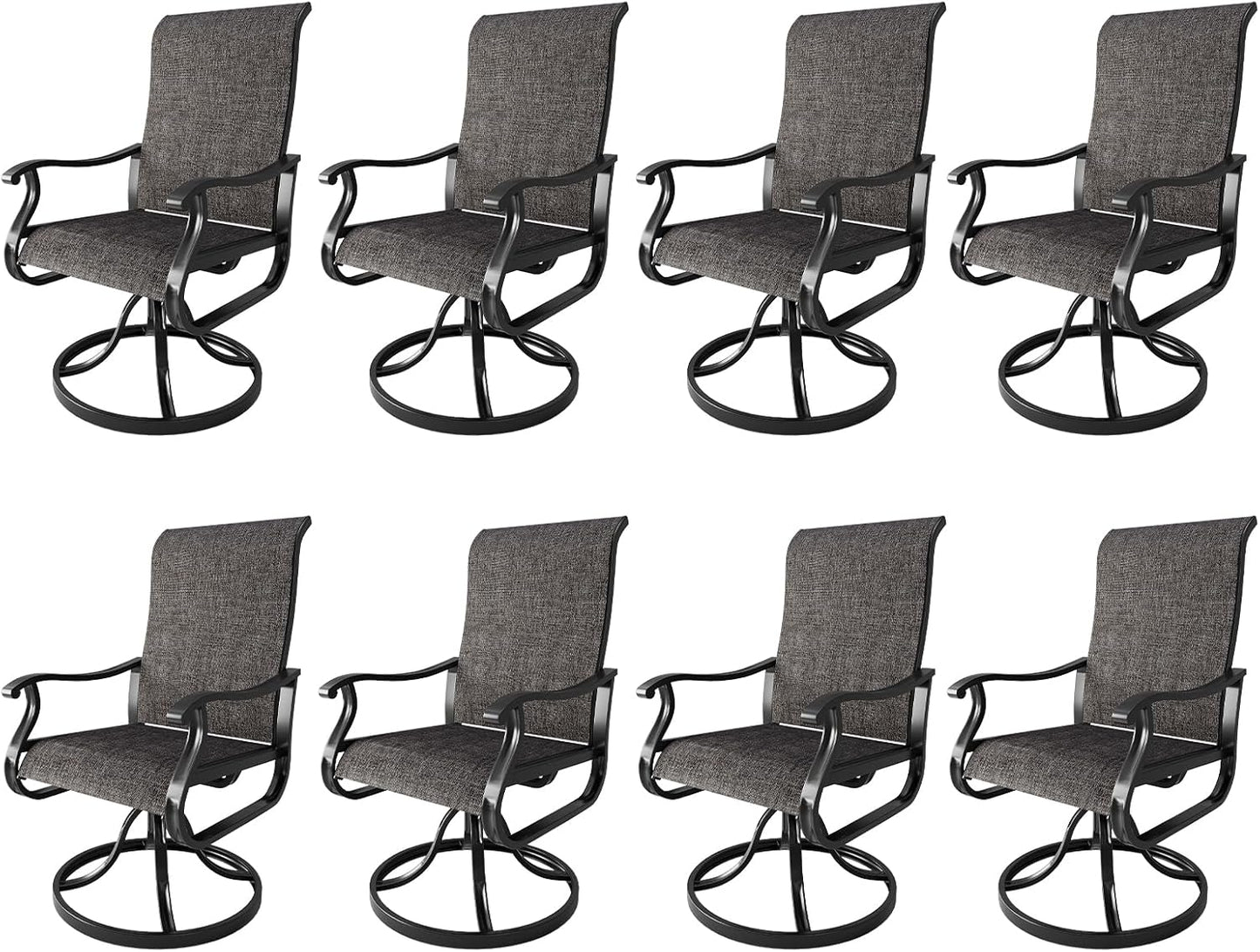 Amopatio Patio Swivel Chairs Set of 8, Outdoor Swivel Rocker Dining Chairs with All Weather Textilene High Back & Metal Frame, for Backyard Deck Lawn Garden, Dark Grey
