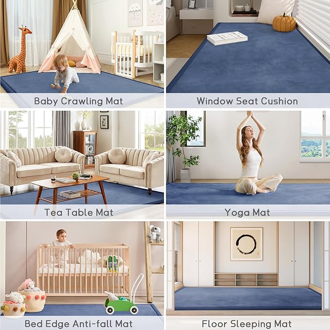 Baby Play Mat 1.2" Thick Memory Foam Nursery Rug Area Rug, 13’1” X 6’7” Yoga Mat Playmat Crawling Mat for Baby,Toddlers,Infants,Kids,Floor Mat Tatami Mat for Living Room with Non-Slip(Blue)