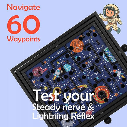 'STERLING Games Wooden Labyrinth Space Shuttle Theme Tilt Maze Game with Marble Ball and 60 Waypoints for 6 Years Up, 13.5" x 13" Board