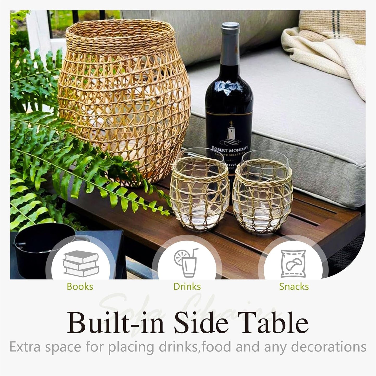 Sophia & William Outdoor Sectional Sofa 7 Piece Metal Outdoor Sectional Furniture Couch Patio Conversation Set with Cushions-4 x Single Sofa with Side Table, 1 x Loveseat, 2 x Tea Table