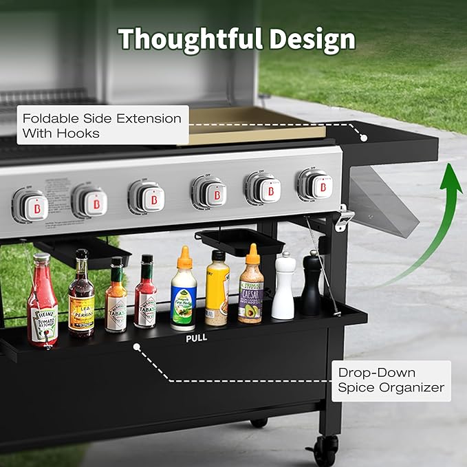 Brand-Man Griddle Grill Combo 6-Burner, 2 in 1 Versatile Propane Gas Grill and Griddle with Double Stainless Steel Lids, BBQ Combo for Outdoor Kitchen & Backyard Barbecue Cooking