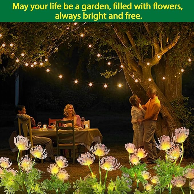 Solar Garden Lights Outdoor - 4 Pack Solar Flower Light Waterproof with Glowing Flowers & Stems for Garden Decoration,Yard Landscape Path Decor and Gift for Mother