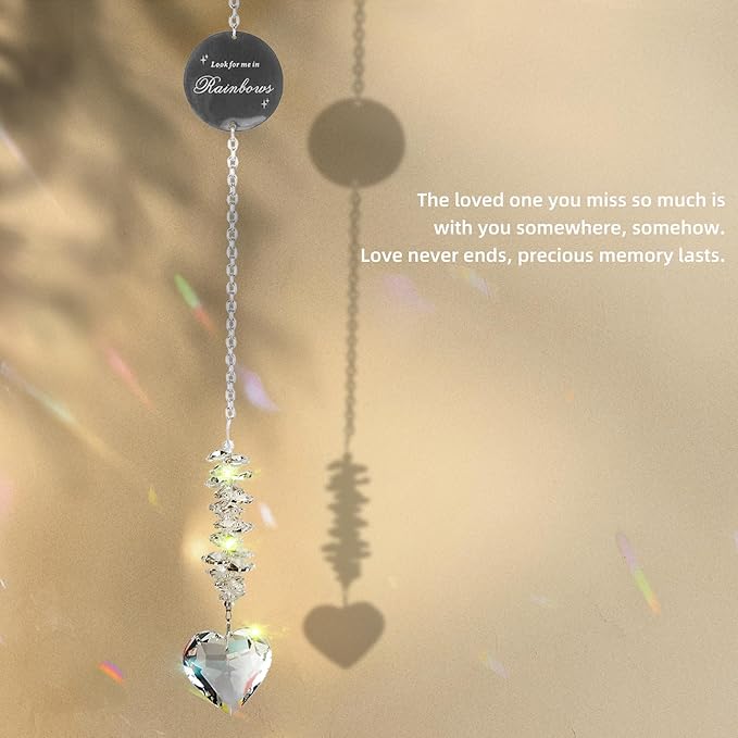 Sympathy Gifts for Loss of Loved One, Unique Memorial Gifts, Bereavement Gift Ideas for Loss of Mom Dad Son, Crystal Ball Sun Catchers Indoor Window, Christmas Decor, 45mm Heart Sun Catchers