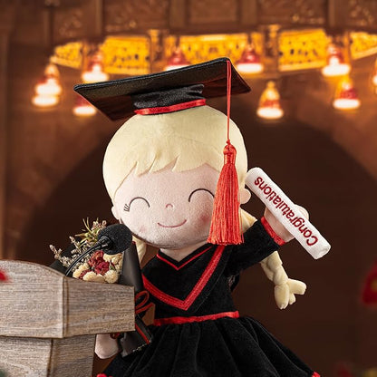 Gloveleya Graduation Plush Doll – 16 Inch Baby Girl Gift with Cap & Gown, Keepsake Congratulation Present for Kindergarten & School Graduation, Soft Cloth Doll with Gift Bag