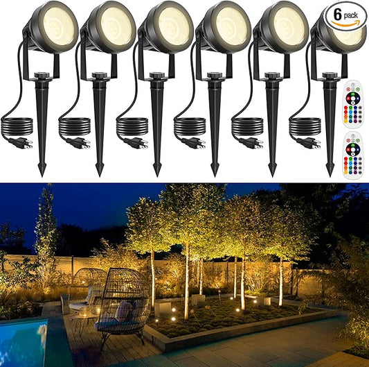 RGB Spotlights Outdoor, Color Changing Landscape Lights, Waterproof Spotlight with US Plug for Yard Tree Garden Path House Halloween Christmas Decoration(6 Pack)