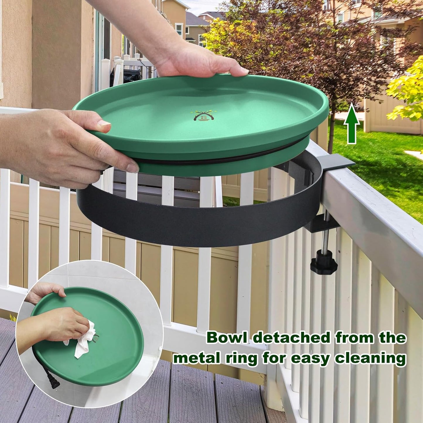 Heated Bird Bath, 3 Easy Ways to Mount Heavy Duty Metal Pedestal Detachable Bird Bath Bowl for Easy Cleaning, 75W Heated Bird Baths for Outdoors for Winter Garden Yard Patio Lawn, Green