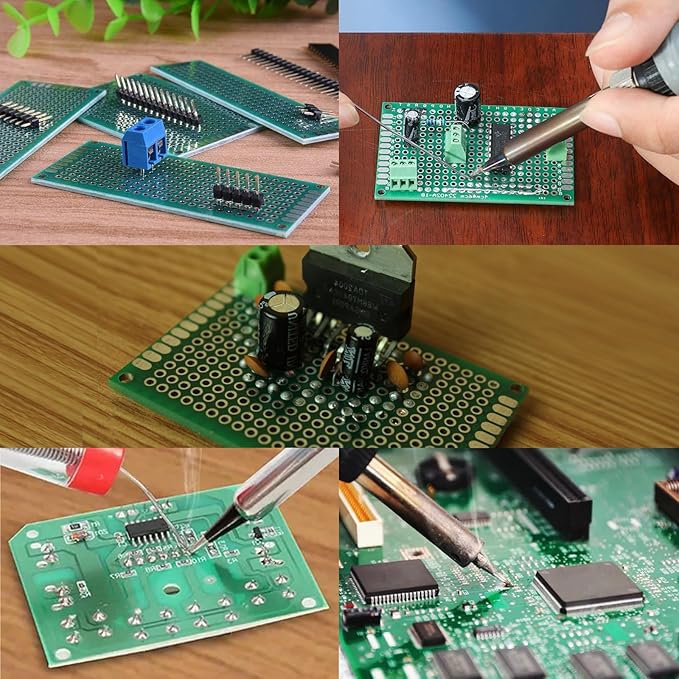 64 pcs Green PCB Board - Double Sided Circuit and perf Board with 5 Sizes for DIY Electronics, Compatible with Bread Boards and Soldering Projects