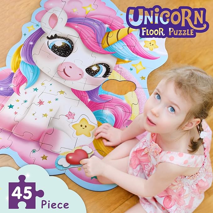 45 Piece Unicorn Floor Puzzle, Large Special Shapes Puzzles for Kids Ages 3-5, Toddler Floor Puzzles for Kids Ages 4-8, 4 Year Old Girl Gifts Toys for Birthday, Halloween, Christmas