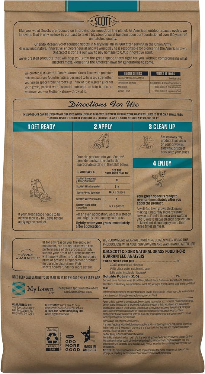 O.M. Scott and Sons Natural Grass Food, Food for Lawns, Fertilizes for up to 10 Weeks, Covers up to 2,000 sq. ft., 12.72 lbs.