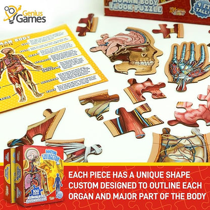 Human Anatomy Kids Floor Puzzle - Dr Livingston Jr's 100-Piece Full Body Jigsaw Puzzle - 4 FT Medically Accurate Floor Puzzles for Kids Ages 6-8, 4-8, 8-10 - Educational Toys for Children, Toddlers