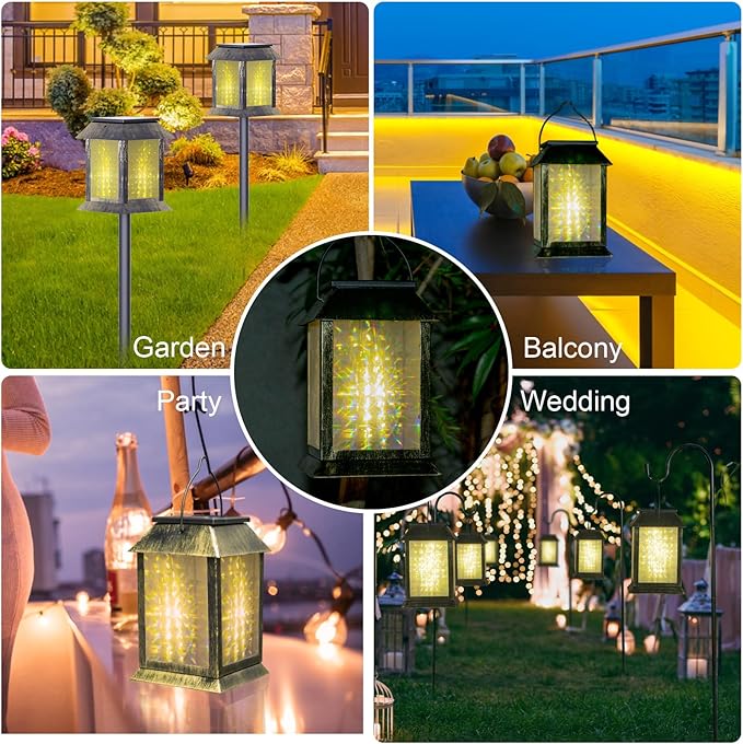 Solar Lanterns Outdoor Waterproof, 3D Hanging Solar Lights, Type-C Rechargeable LED Pathway Lights with 2 Modes (Steady & Flashing), for Garden Decor, Patio, Yard, Camping (1 Pack )