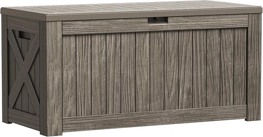 Greesum 120 Gallon Outdoor Storage Box with Lock - Large Resin Deck Box, Reinforced Lid for Garden, Patio, Lawn, Coffee