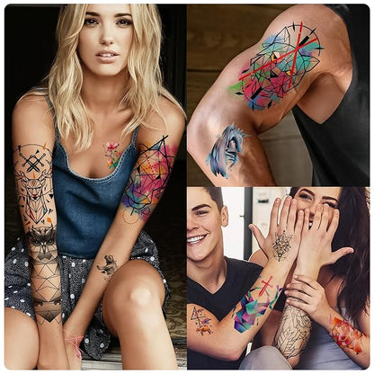 77 Sheets Geometric Animal Temporary Tattoo, 17 Sheets Half Arm 3D Lions Fox Wolf Owl Tiger Fake Tattoos for Adults Women Men, 60 Sheets Tiny Skull Cat Flower Tattoos Sticker for Kids Boy Girl