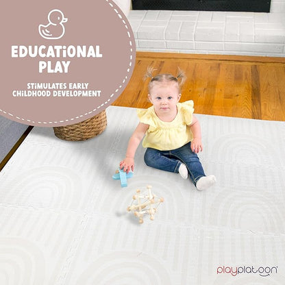 Play Platoon Non-Toxic Large Kids Play Mats for Floors, 9 Tile 72 x 72 inch - Extra-Thick Interlocking Comfortable Cushiony 24 x 24 in. Puzzle Mat with Border, Neutral Playmat Rug for Toddlers