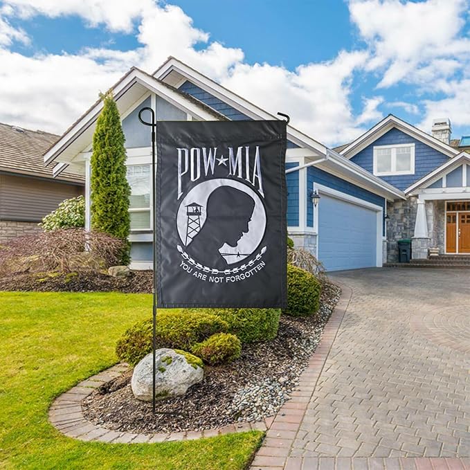US Embroidered Pow Mia Garden Flag Double Sided 12x18 Inch Yard Lawn Garden Flags Banner Heavy Duty Vivid Color