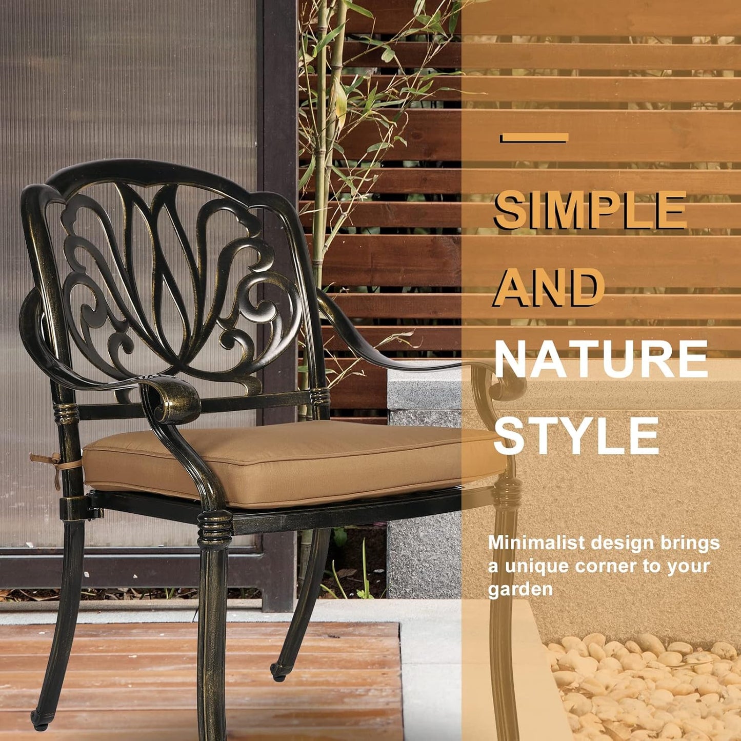 3-Piece Outdoor Patio Dining Set, All-Weather Cast Aluminum Patio Furniture Set for Backyard Garden Deck with 2 Cushioned Chairs and 31” Round Table, 2" Umbrella Hole