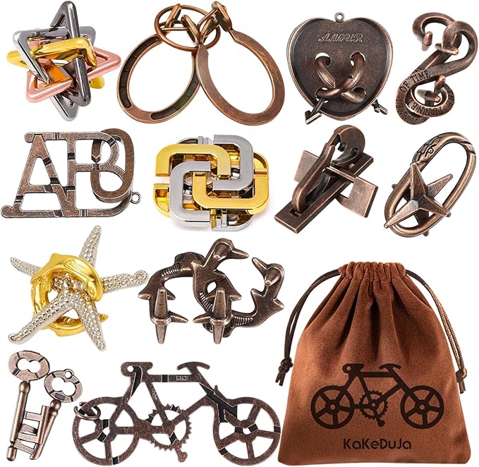 12 PCS Brain Teaser Puzzles Metal Puzzle Logic Metal Puzzle for Adult Lock Puzzles Gift for Adults Teenagers Kids