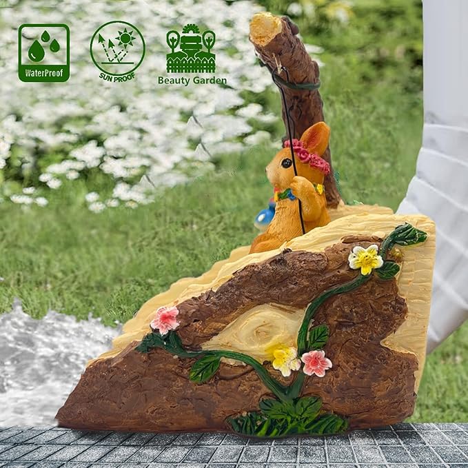 Rabbit On The Swing Gutter Downspout Extension Decoration,Rain Downspout Diverter Garden Statue,Decorative Gutter Extension,Downspout Splash Block,Animal Resin Statue Outdoor Décor