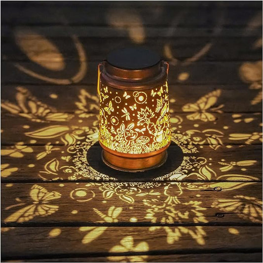 Solar Rabbit Lanterns Outdoor Hanging Decor Lantern,Waterproof Hollow Out Metal Dragonfly Decorative Garden Light,Graceful Decoration for Patio,Yard,Landscape,Walkway,Festival