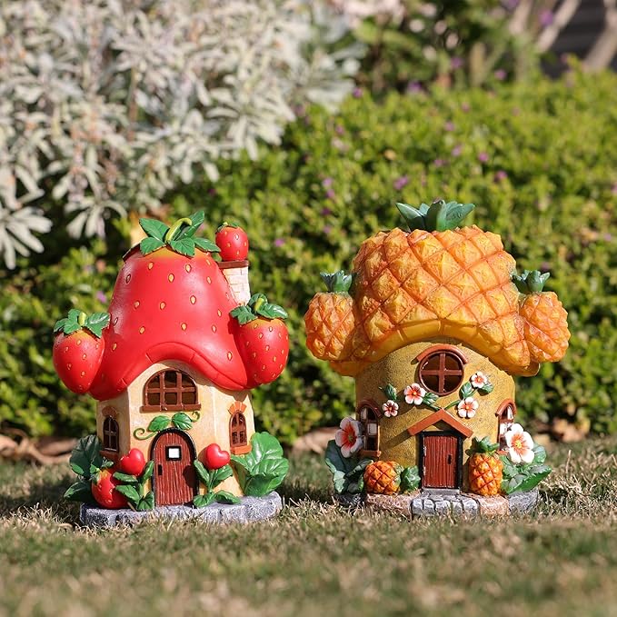 Fairy Houses for Outside-Fairy Garden Accessories Outdoor Decor - with Solar Light for Patio Balcony Yard,Lawn Ornament Perfect Garden Gift