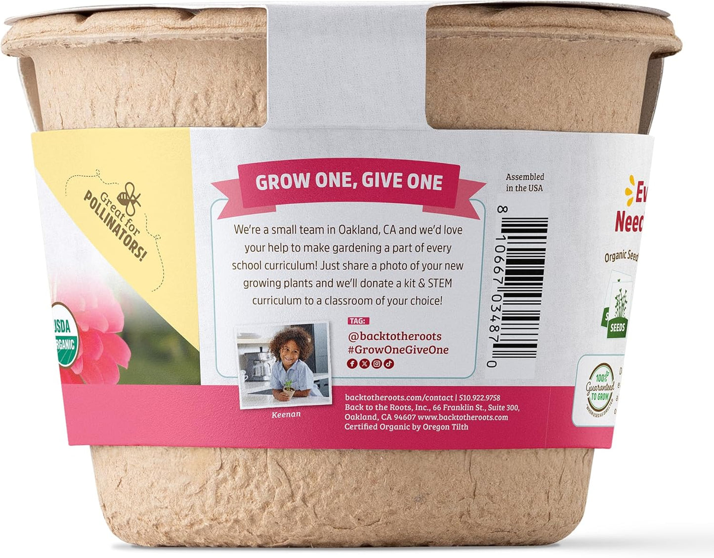 Back to the Roots Organic Zinnia Flower Grow Kit with Plantable Starting Pot Soil and Seeds