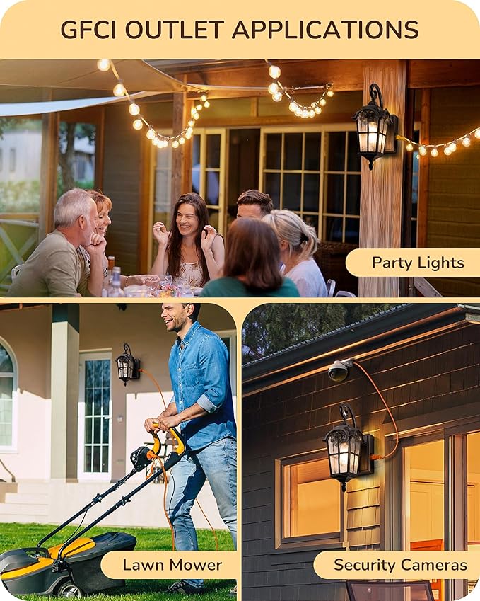 EDISHINE 2 Pack Dusk to Dawn Outdoor Wall Lights, Porch Lights with GFCI Outlet, Retro Black Outdoor Wall Lantern, Waterproof Outside Exterior Light Fixture for Front Door, Patio, Garage, E26 Socket