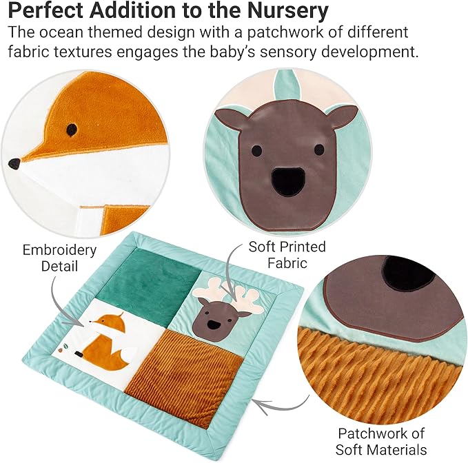 Little Big Friends Patchwork Baby Playmat – Reversible Floor Mat for Tummy Time & Sensory Development | Encourages Exploration & Motor Skills | Forest