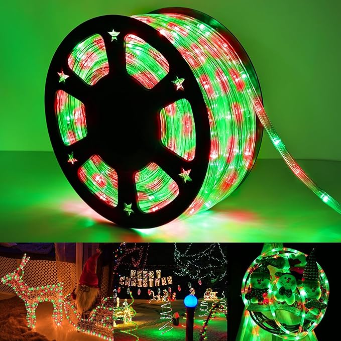 200ft LED Rope Lights Outdoor, 1440 LED Connectable and Flexible Tube Lights with 8 Modes, Waterproof LED Rope Lighting for Garden Patio Pool Bedroom PartyIndoor Outdoor Christmas Decor (Red & Green)