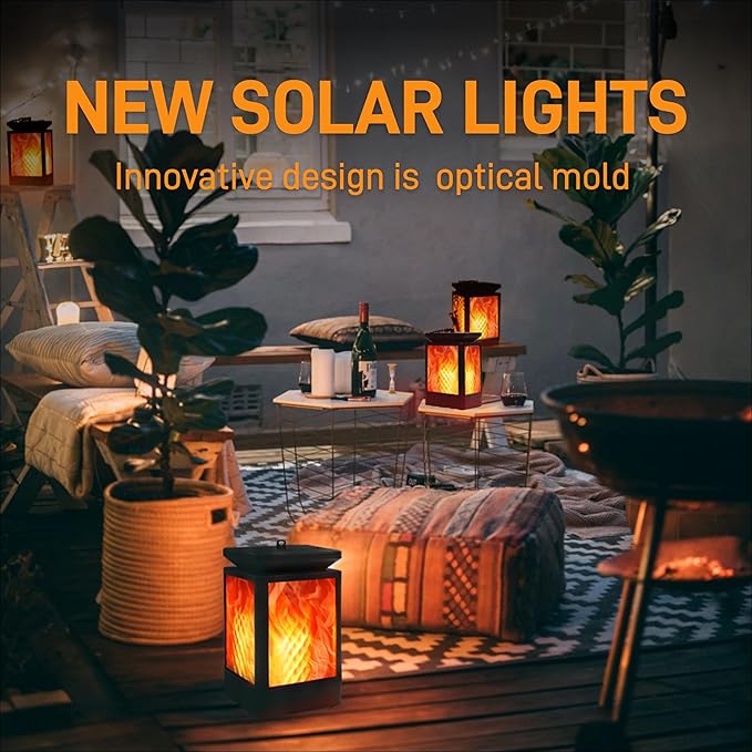 Solar Lanterns Outdoor Waterproof, 3 Modes Changing Flickering Flame Upgraded Solar Lights, Auto On/Off Solar Powered Hanging Lanterns for Patio, Yard, Garden Decor