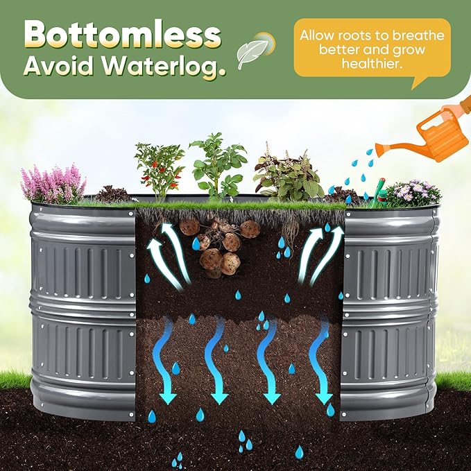 KING BIRD Raised Garden Bed Kit 2025 Upgraded Modular DIY Galvanized Planter Garden Box Outdoor for Gardening, Vegetables, Flowers, Elegant Roman Column Design, 71x24x24 in, Dark Grey