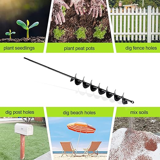 TCBWFY 2x32 Inch Auger Drill Bit for Planting - Long Handle Easy Planter Garden Auger - Bulb & Bedding Plant Augers - Post Hole Digger for 3/8”Hex Drive
