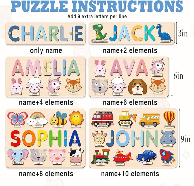 Personalized Name Puzzle for Kids, First Birthday Gifts for Girls&Boys, Learning Toys 1-3 Animal Puzzle Montessor Toys for Kids