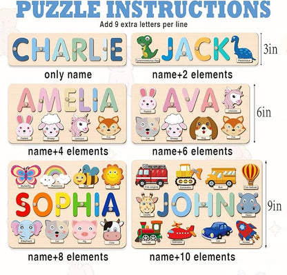 Personalized Name Puzzle for Kids, First Birthday Gifts for Girls&Boys, Learning Toys 1-3 Animal Puzzle Montessor Toys for Kids