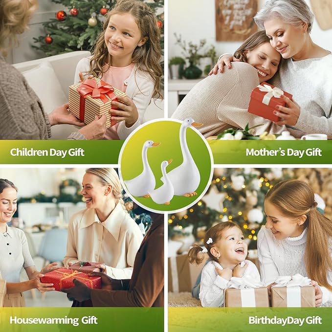 Resin Duck Figurines Set of 3 - Porch Goose Statue for Front Yard Decor, Outdoor Lawn Ornaments, Garden Ducks and Goose Decorations, Perfect Yard Goose Decor and Duck Decoy for Garden Animals Theme