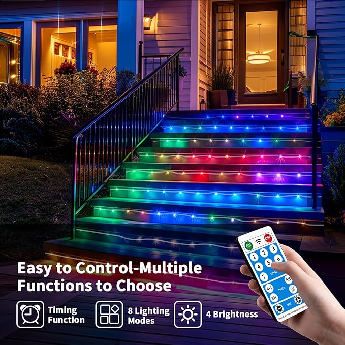Solar Rope Lights 4 Pack,39FT 100LEDs Multicolored Waterproof Outdoor String Lighting,Remote-Control, for Pathway Pool Patio Garden Palm Tree Christmas Halloween(Multi-Color)