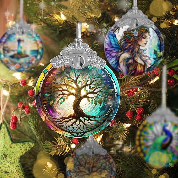 Tree of Life Suncatcher, Jocidea Stained Glass Window Hanging, Christmas Ornament, Tree of Life Ornaments for Christmas Tree, Tree of Life Home Decor, Holiday Decor, Christmas Decor