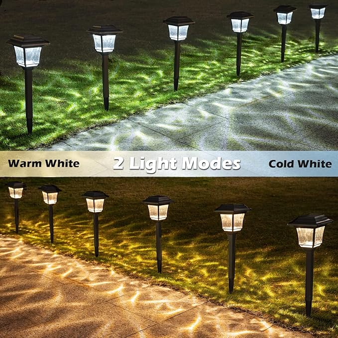 LeiDrail Solar Pathway Lights 8 Pack Solar Garden Lights with 2 Modes Waterproof Outdoor Path Light Warm White/Cool White LED Landscape Lighting for Yard Lawn Sidewalk Driveway Garden